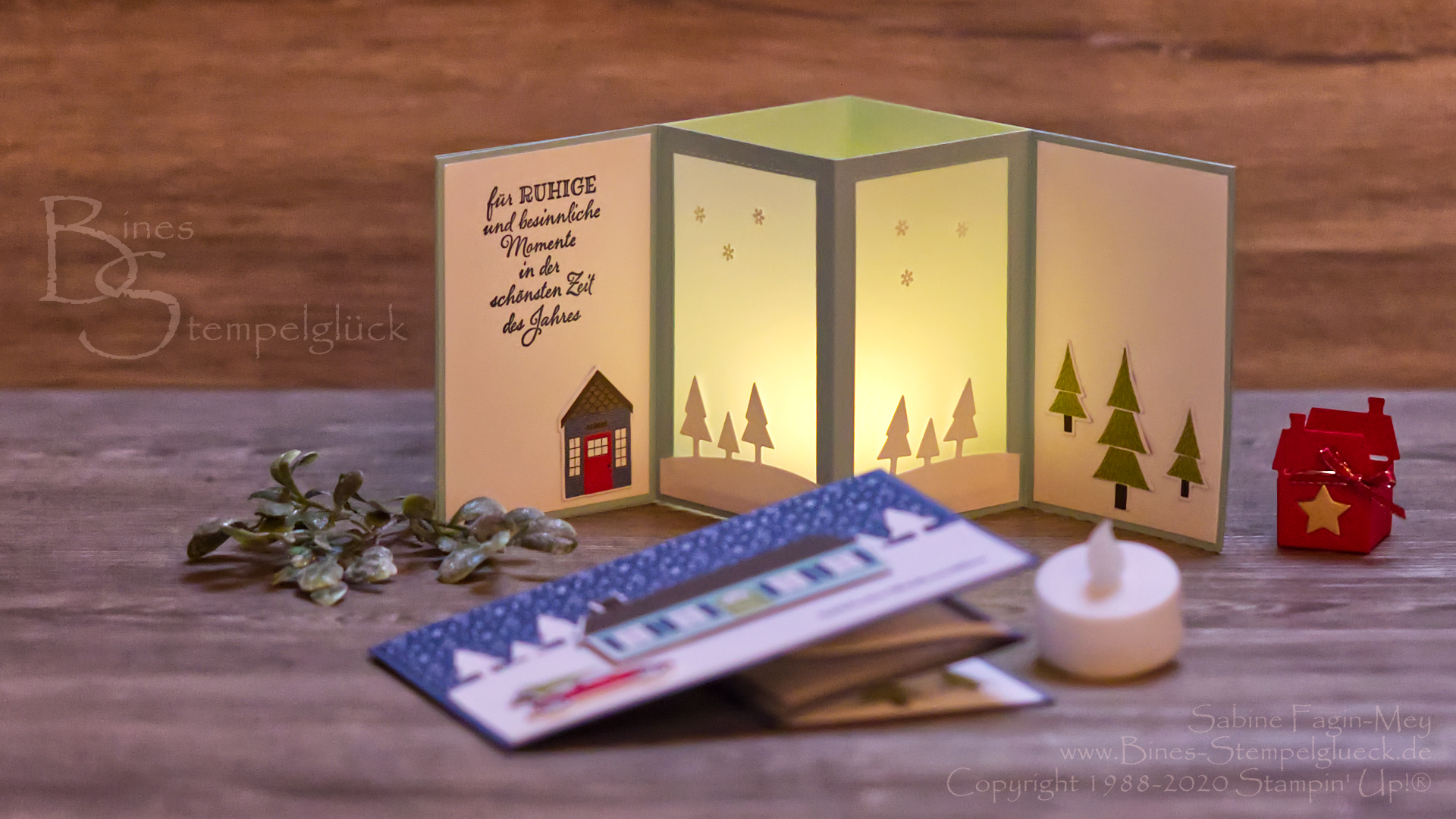 Weihnachtliche Teelichtkarte „Adventsstädtchen“ mit Stampin' Up!